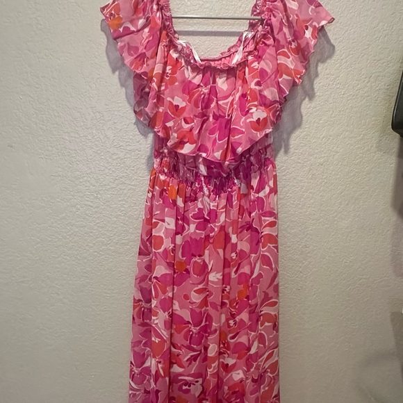 Pink maxi dress off the shoulder flower print - Picture 3 of 4